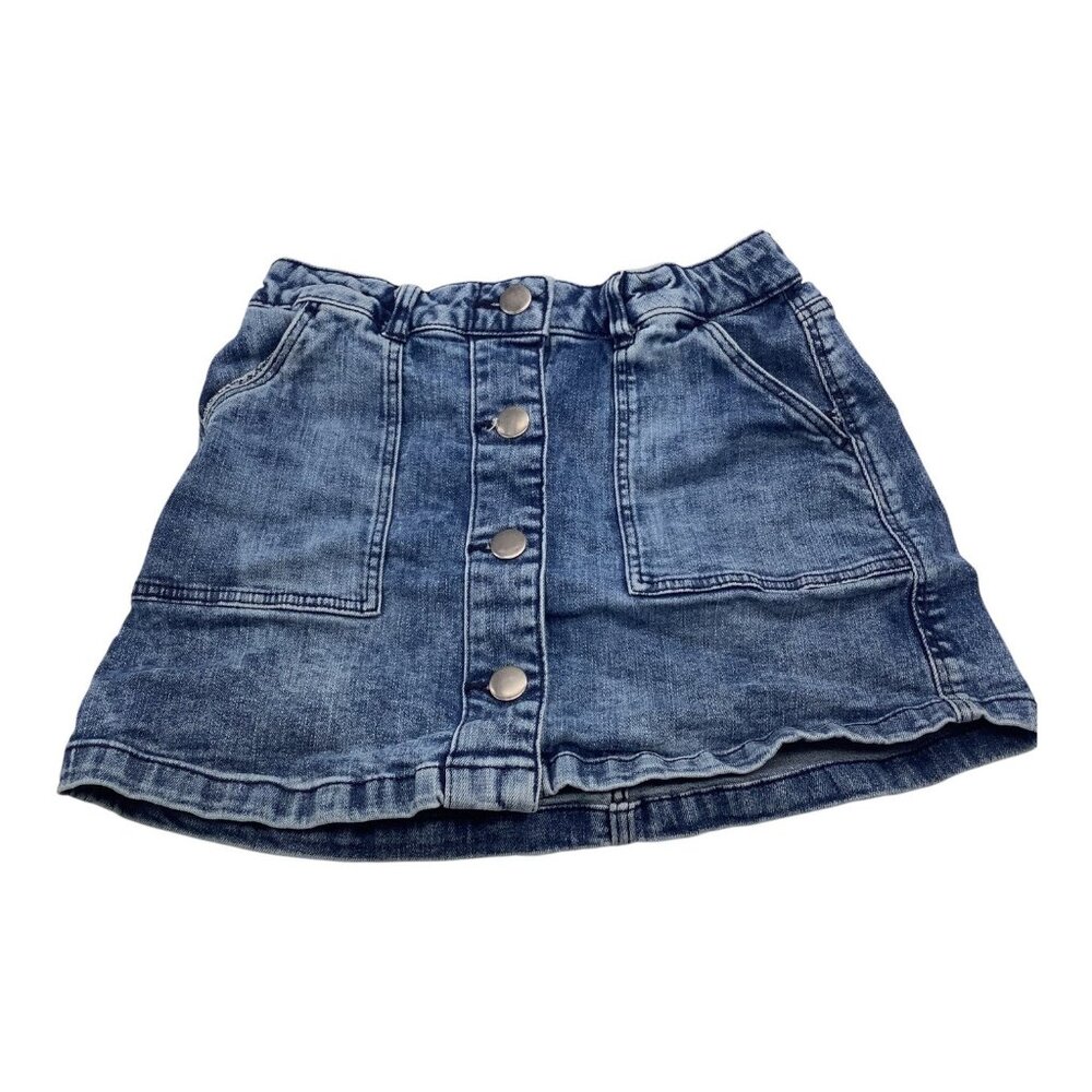Girls Denim Skirt Blue Size 10-11 Elastic Waist Button‎ Closure & Pockets